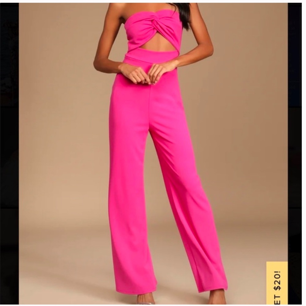 All That She Wants Pink Cutout Straight Leg Jumpsuit